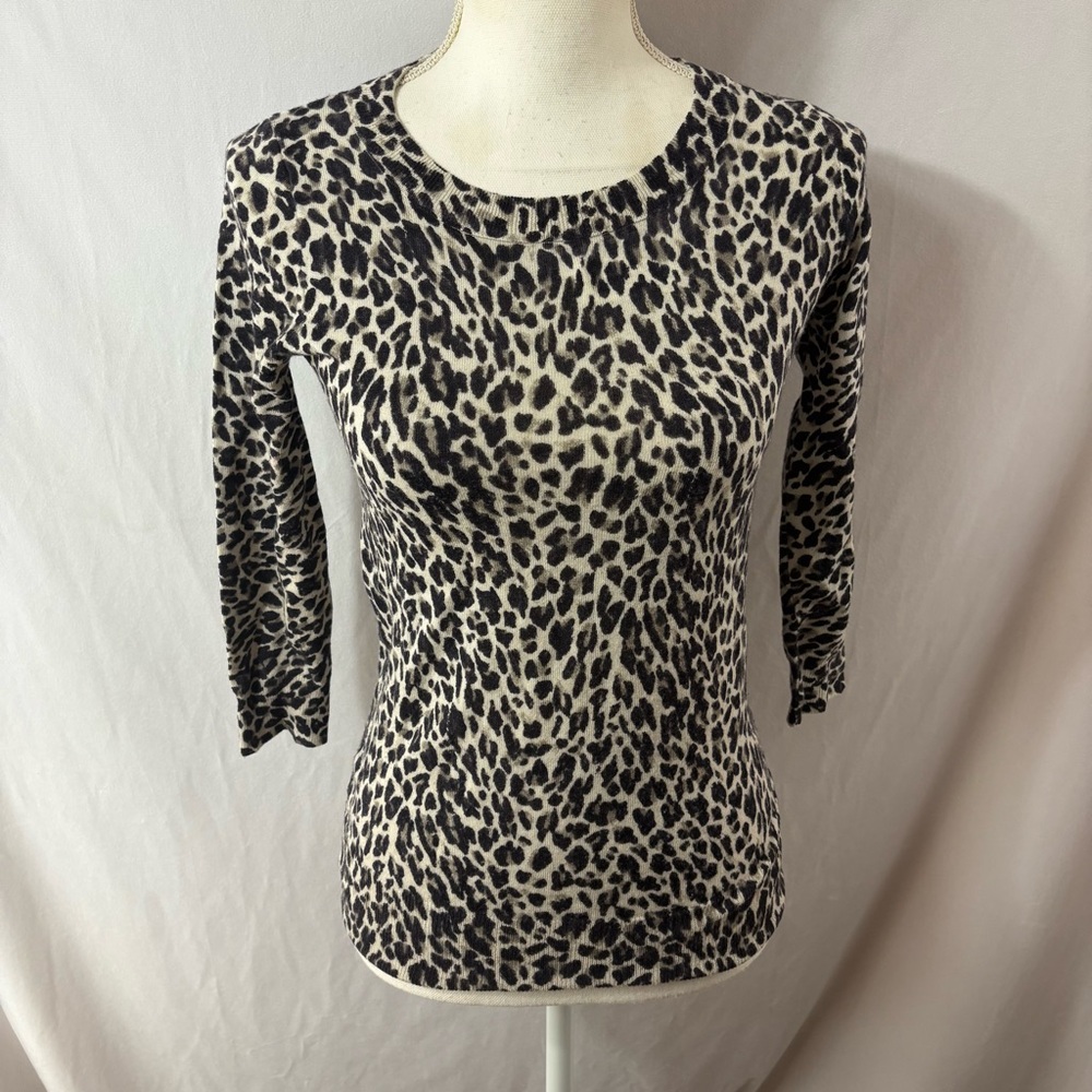 J. Crew Animal Knit Blouse in Black and Cream